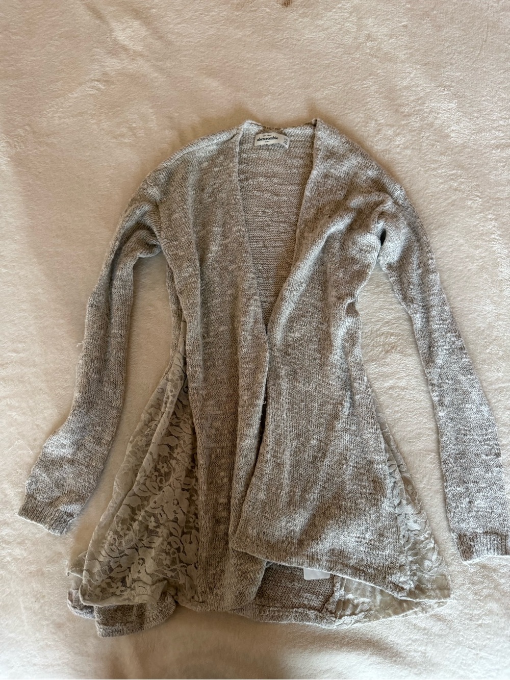 Abercrombie & Fitch Heather Gray Open-Front Lace-Back Cardigan